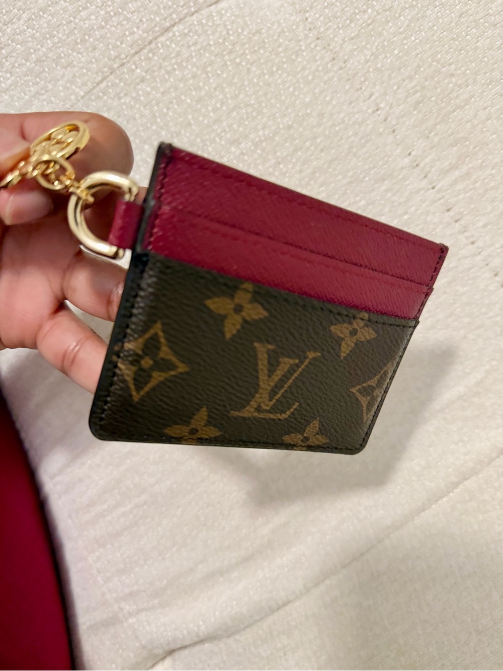 Louis Vuitton Monogram Card Holder with Magenta Trim and Gold Charm - Picture 7 of 7